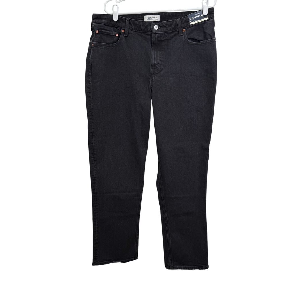 Abercrombie & Fitch 90s Straight Curve Love Mid Rise Black Jeans 32 Regular